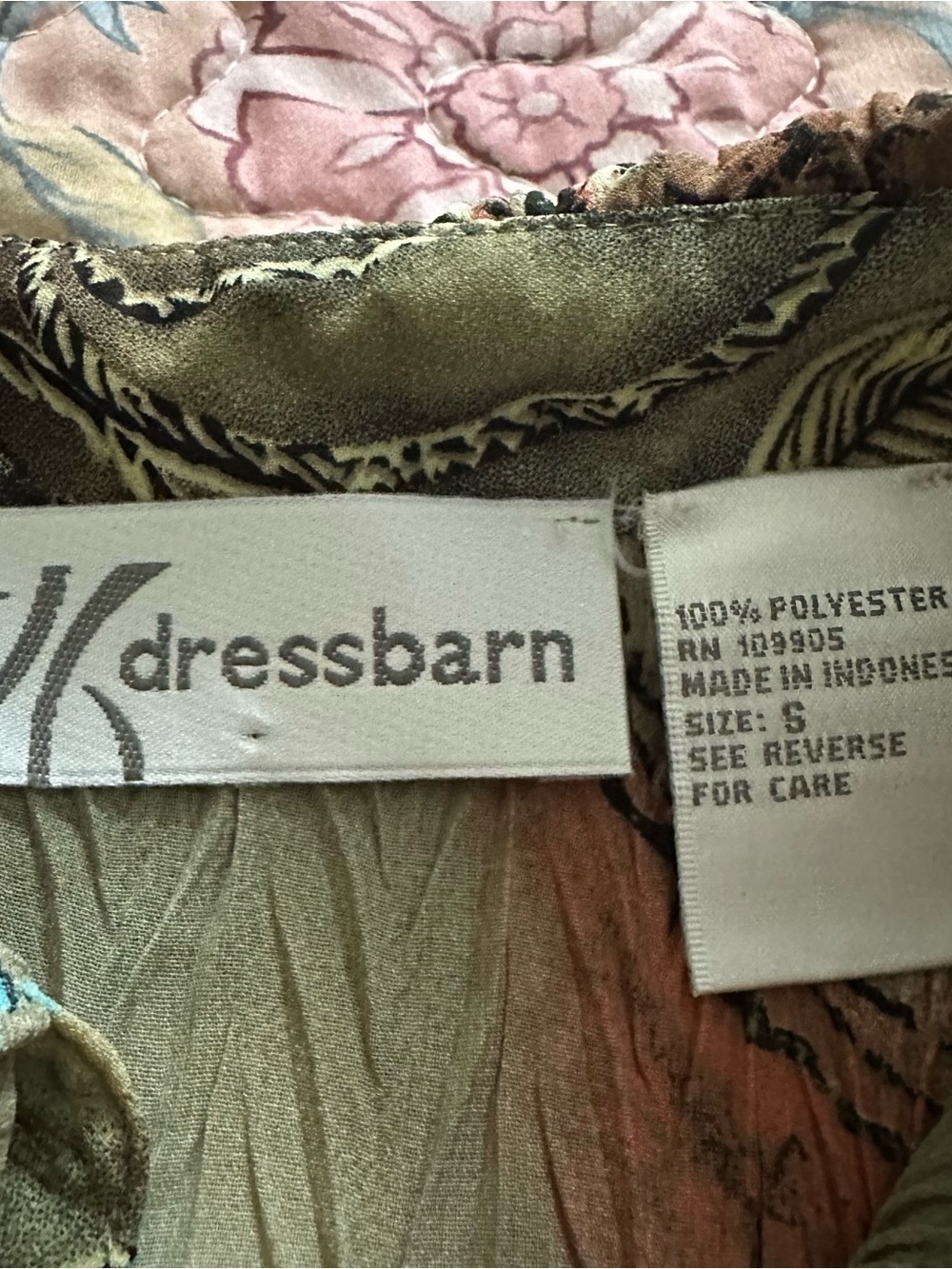Dressbarn Turquoise Green & Brown Whimsy Floral Printed Women’s Blouse - Picture 6 of 7